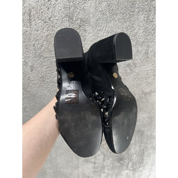 Cecelia New York Women’s 8 Boots Bootie Black Suede Block Heel Leather Ribbons - Picture 9 of 11